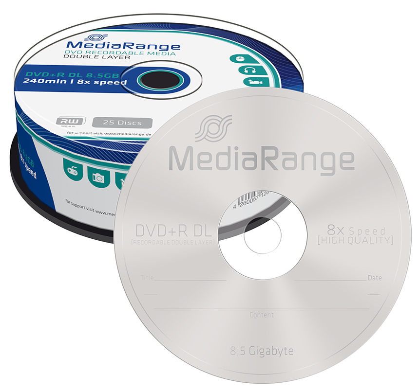 Pack 25 DVDs MediaRange DVD+R DL camada dupla 8,5GB velocidade 8x