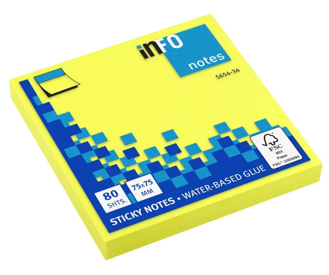 Bloco de notas autocolantes amarelas com embalagem azul