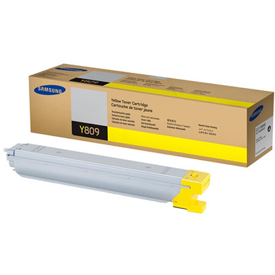 Cartucho de toner amarelo Samsung Y809 com embalagem.