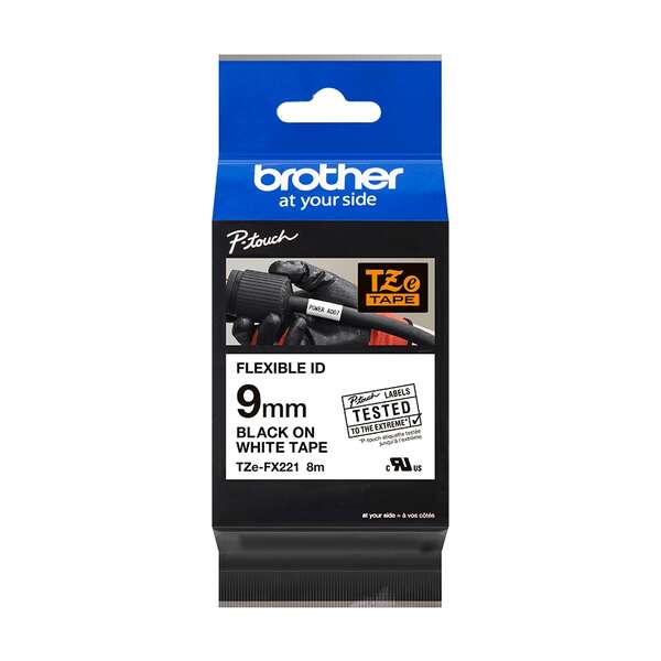 Embalagem de fita de etiquetas Brother P-touch preta em branco 9 mm