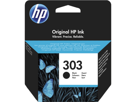 Cartucho de tinta preto HP 303 em embalagem com borboletas azuis