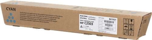 Embalagem de cartucho de toner Ricoh azul cyan para impressora MP C2503