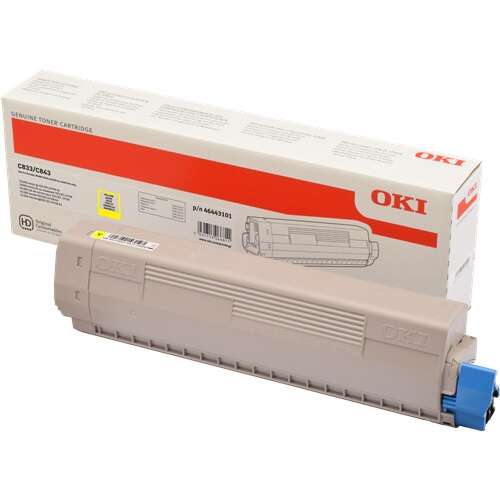 Cartucho de toner OKI original para impressora com caixa branca e vermelha