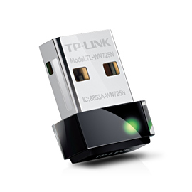 Adaptador USB TP-LINK wireless preto e prata isolado em fundo branco