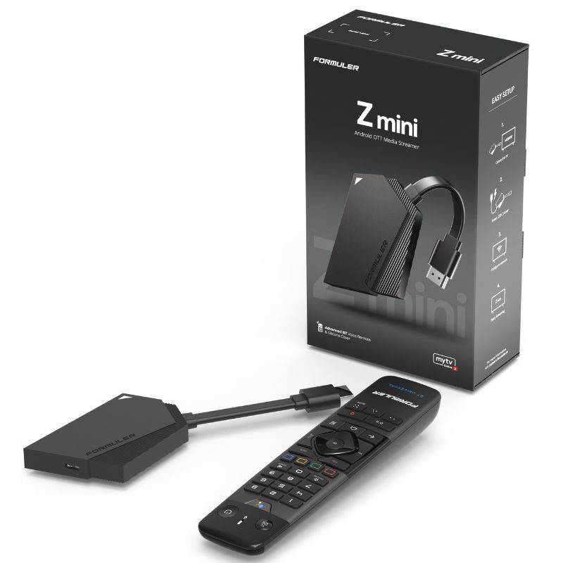 Dispositivo de streaming Formuler Z mini com comando remoto e embalagem preta