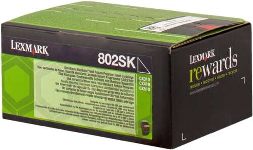 Caixa de toner Lexmark preta e verde com texto e códigos CX310, CX410, CX510.