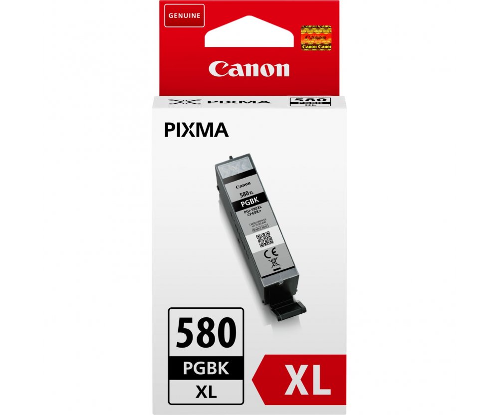 Cartucho de tinta Canon PIXMA 580 PGBK XL com embalagem branca e vermelha