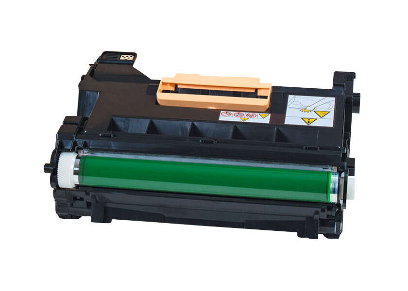Cartucho de toner preto com cilindro verde e pega bege
