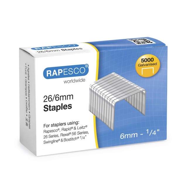 Embalagem de agrafos metálicos galvanizados 26/6mm RAPESCO