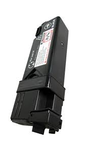 Cartucho de toner preto rectangular com etiqueta e pictogramas