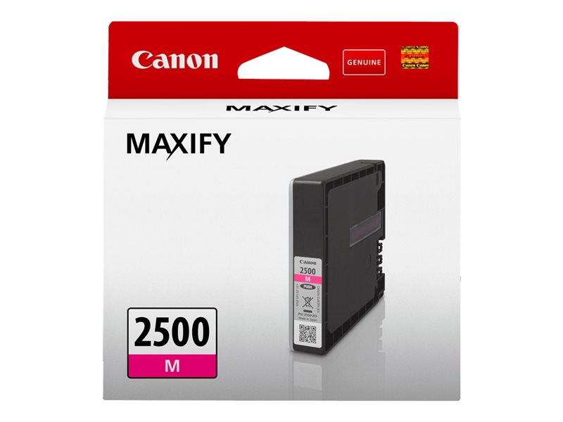 Cartucho tinta Canon MAXIFY 2500 M em embalagem branca e vermelha