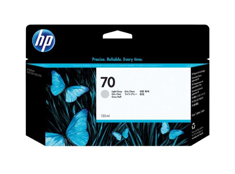 Embalagem preta e azul de tinta para impressora HP 70 Light Gray com borboletas