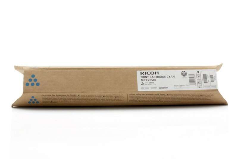Embalagem de cartucho de impressão azul Ricoh MP C2550E