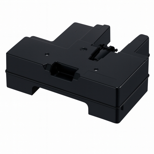 Base ou suporte preto em plástico com alça e recortes, fundo branco