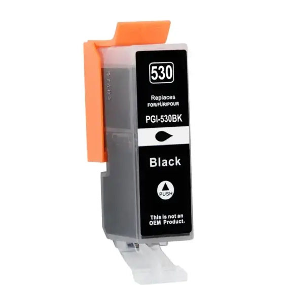 Cartucho de tinta preto PGI-530BK com tampa laranja e etiqueta preta e branca