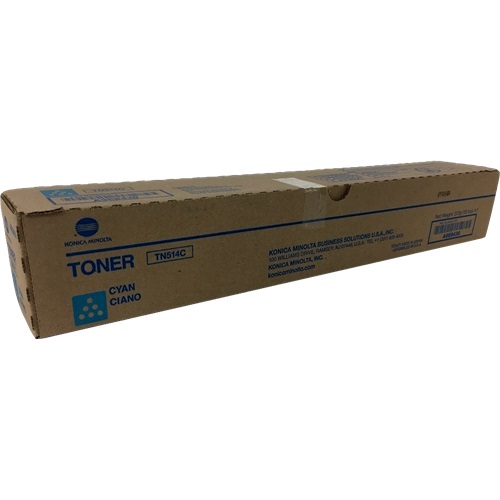 Caixa de toner ciano Konica Minolta TN514C em cartão castanho