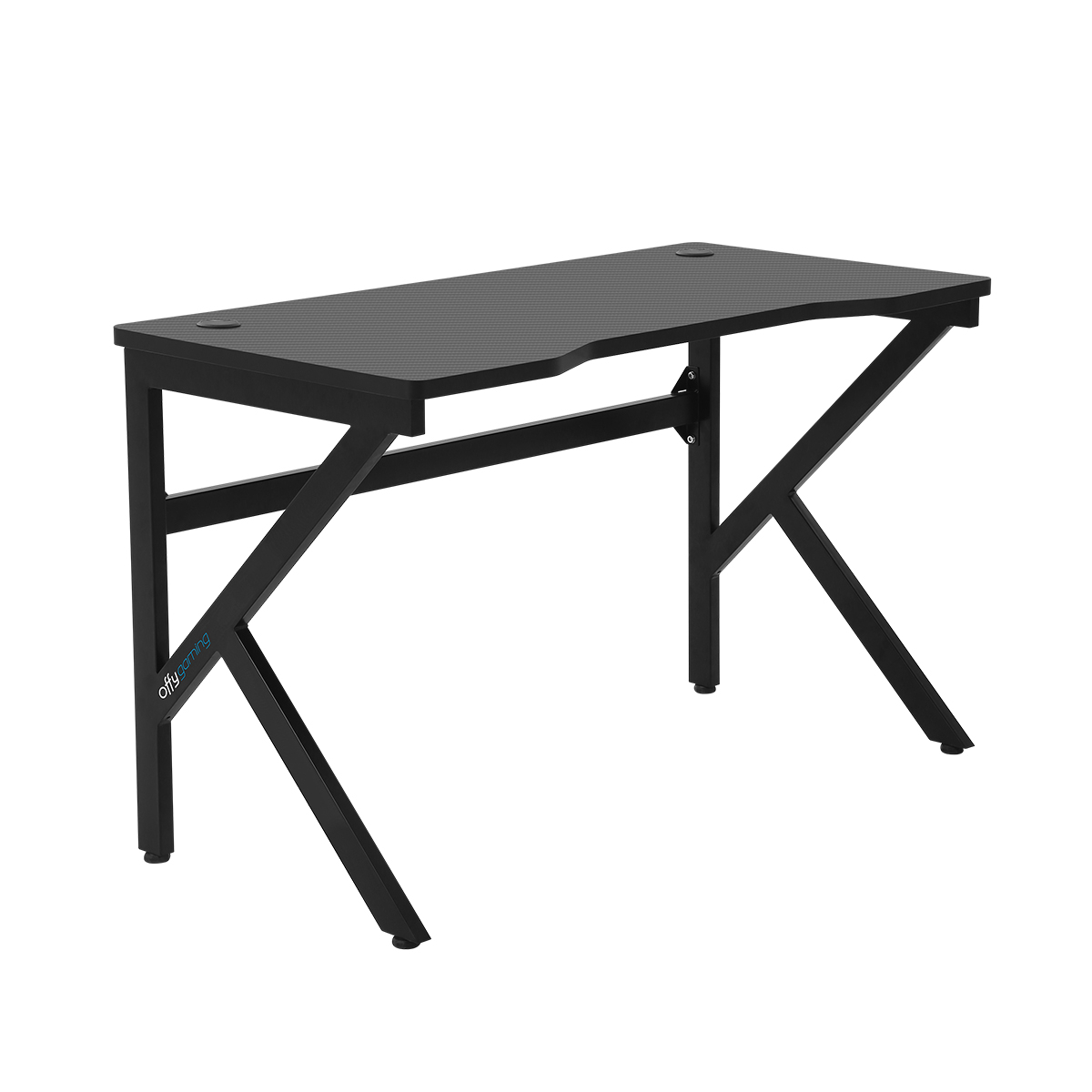 Secretária preta para gaming com estrutura metálica e tampo texturizado