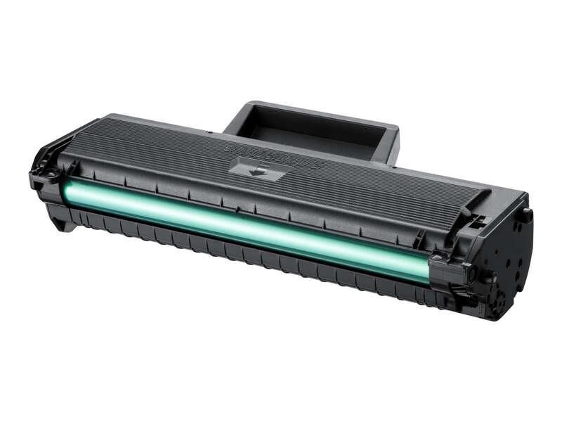 Toner de impressora preto com barra verde clara em fundo branco