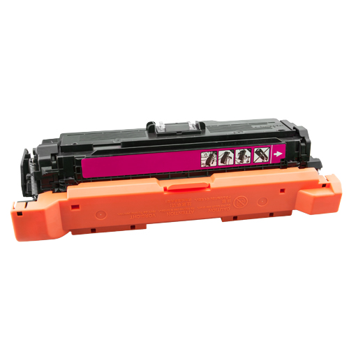 Cartucho de toner preto com etiqueta rosa e capa protetora laranja