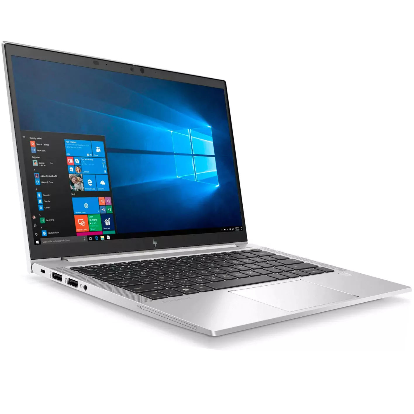 Computador portátil HP prata com teclado preto e ecrã ligado