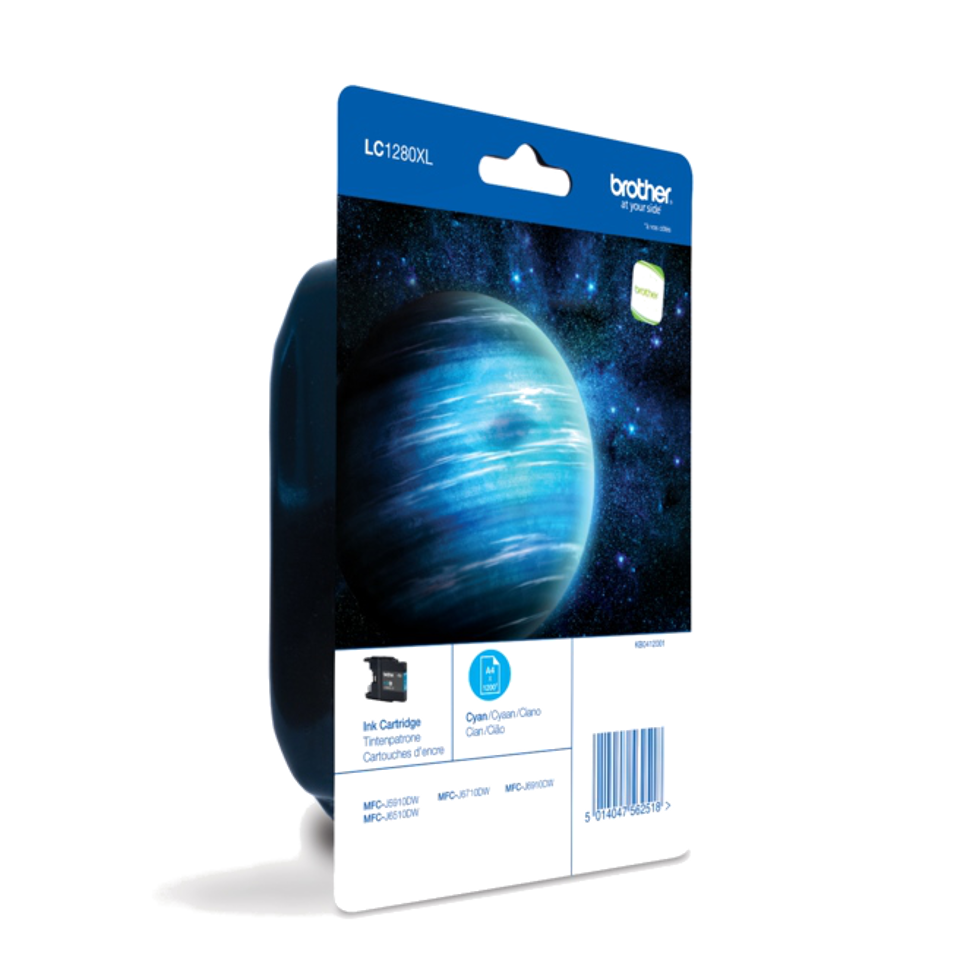 Embalagem de toner Brother LC1280XL azul com imagem de planeta