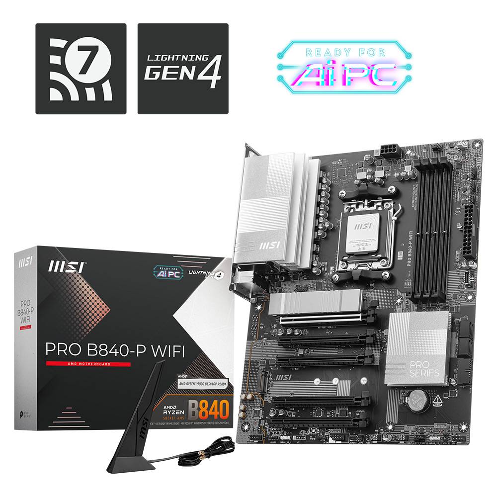Placa-mãe MSI PRO B840-P WIFI com caixa e antena WiFi
