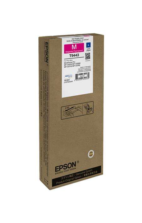 Caixa de cartucho de tinta Epson T9443 Magenta Photoblack de papelão castanho com etiqueta branca