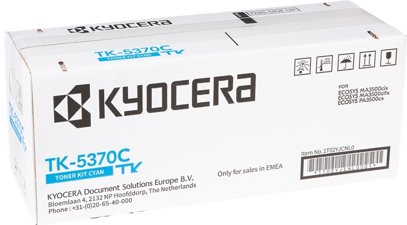 Embalagem branca para toner KYOCERA TK-5370C cyan com texto e etiquetas