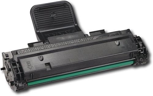 Toner preto para impressora com faixa verde e superfície texturizada