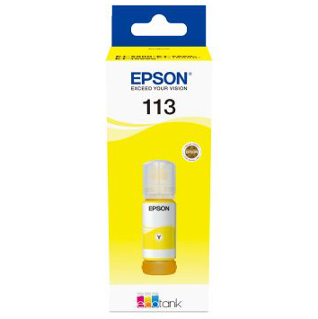 Frasco de tinta amarela Epson 113 para impressora na caixa