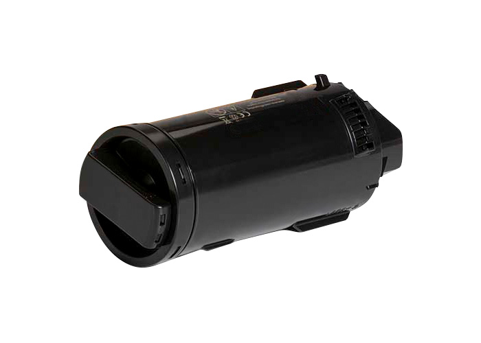 Toner preto cilíndrico para impressora com tampa preta isolado em fundo branco