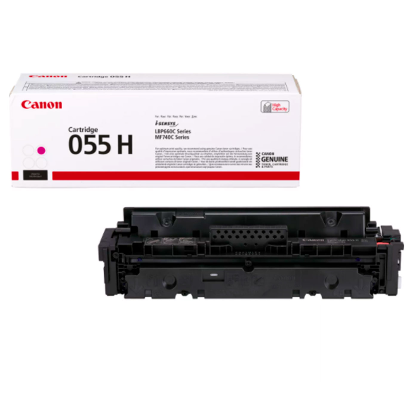 Cartucho de toner Canon 055H com caixa branca e preto