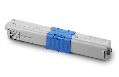 Cartucho de toner cinza com faixa azul sobre fundo branco