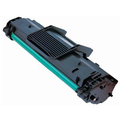 Toner de impressora preto com tambor verde sobre fundo branco