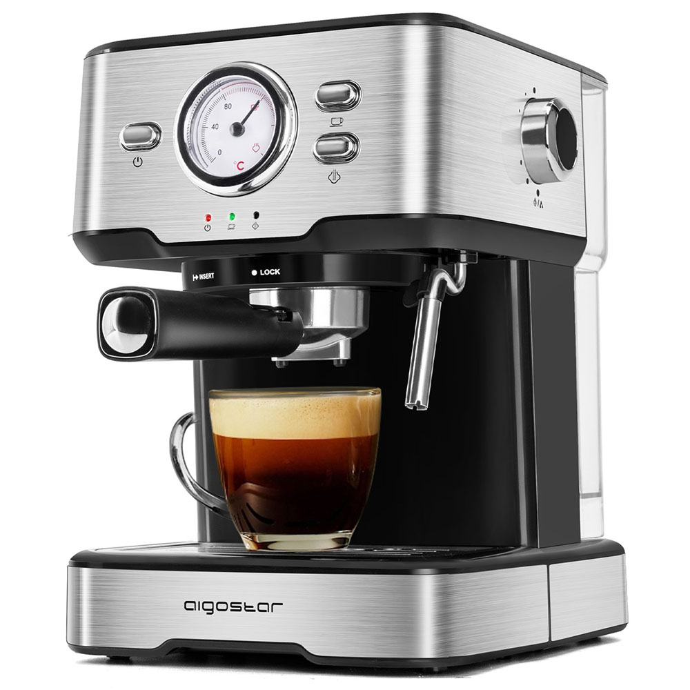 Máquina de café expresso Aigostar inox com chávena de vidro