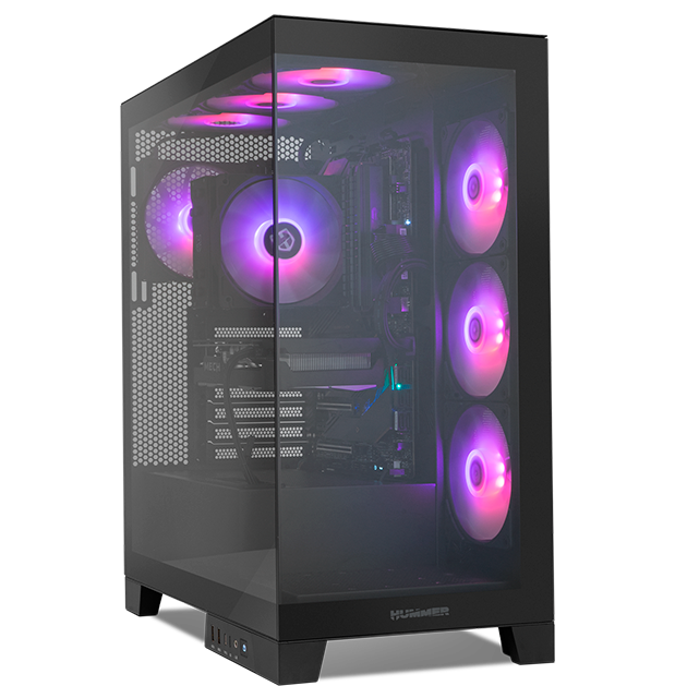 Computador de secretária com luzes RGB e vidro temperado