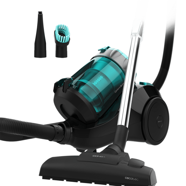 aspirador sem saco preto e azul com acessórios