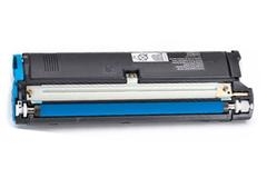 Toner de impressora azul com etiquetas e códigos