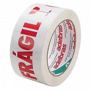 Fita adesiva branca com texto vermelho FRÁGIL para embalagem