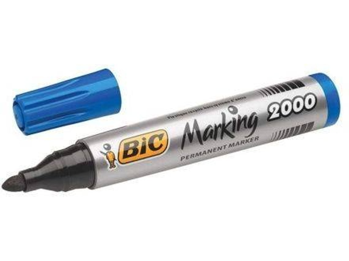 Marcador permanente BIC Marking 2000 com tampa azul e corpo prateado