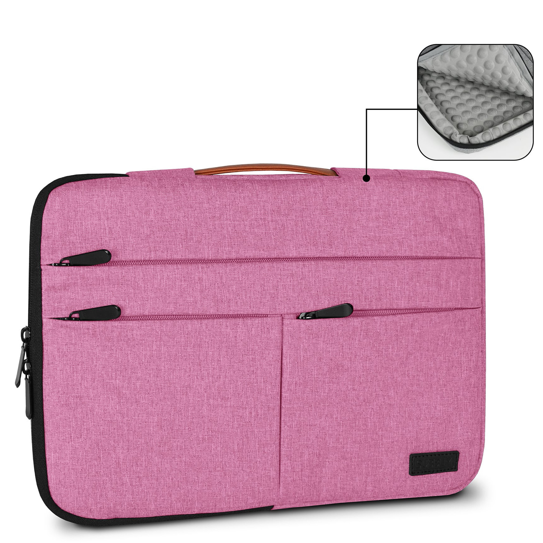 Capa rosa para portátil com fechos e alça