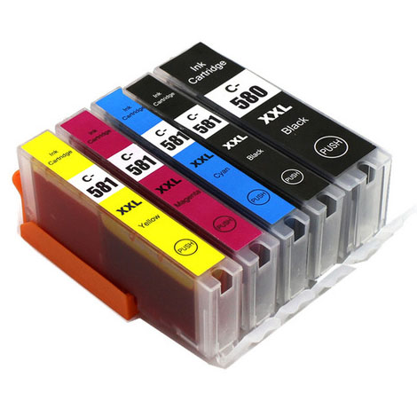 Tinteiros de impressora XXL em várias cores com etiquetas