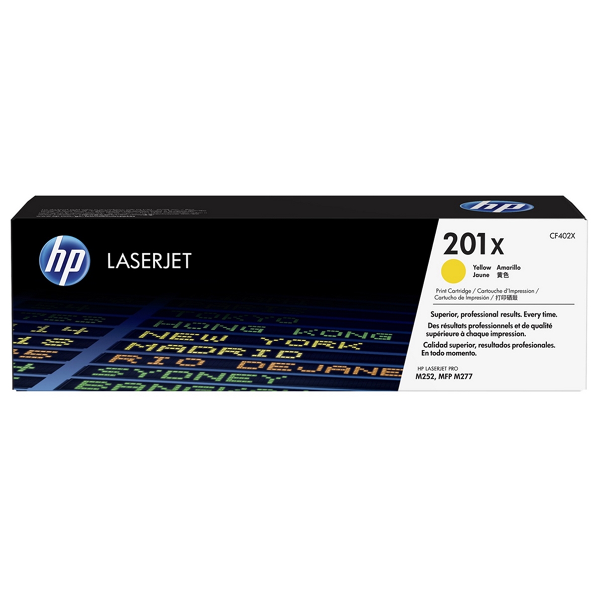 Embalagem de cartucho de toner HP LaserJet 201x amarelo CF402X