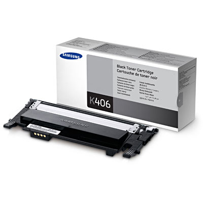 cartucho de toner preto Samsung K406 com embalagem branca e cinzenta