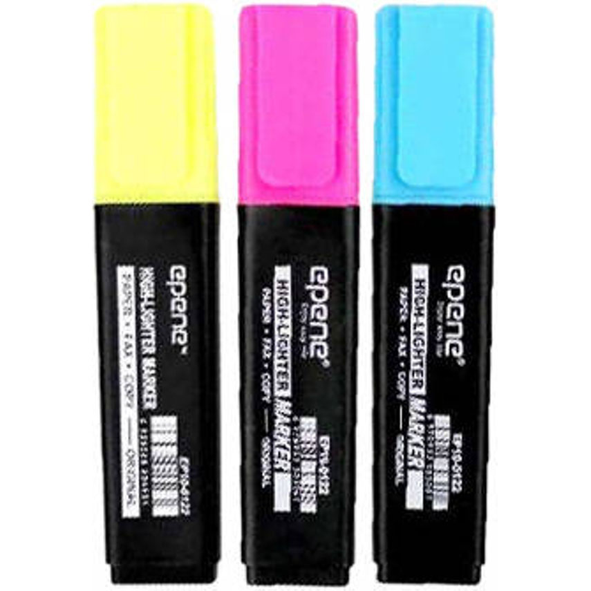 Conjunto de marcadores fluorescentes epene amarelo, rosa e azul