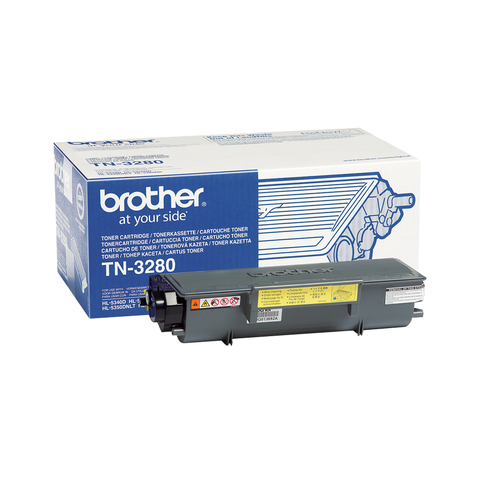 Cartucho de toner Brother TN-3280 cinzento e caixa branca e azul