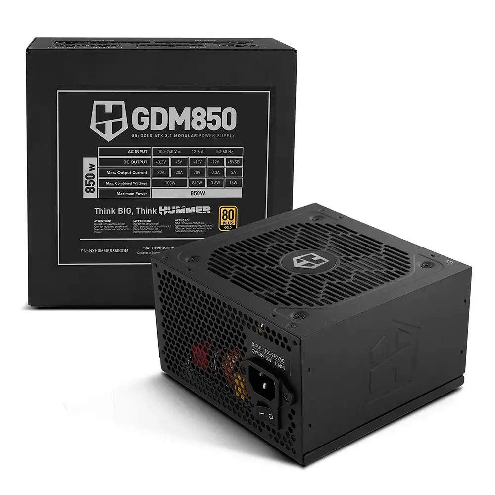 Fonte de alimentação modular preta para computador Hummer GDM850 com 850W