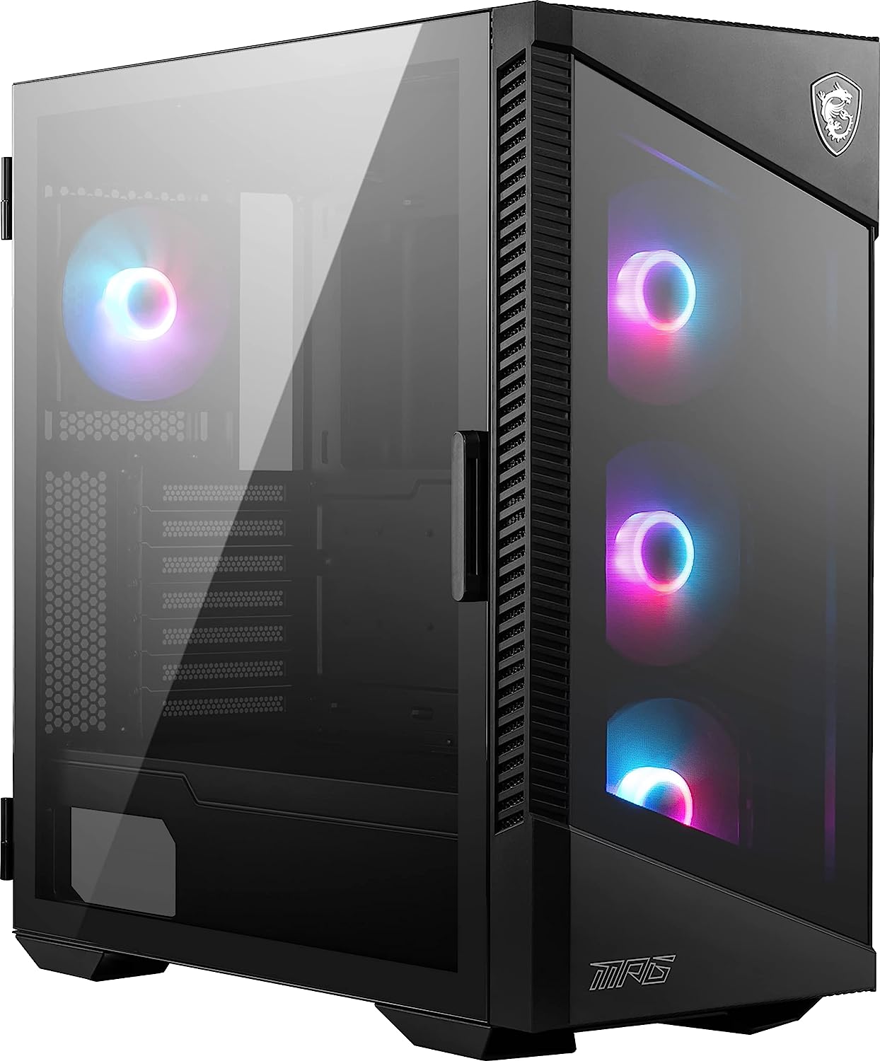 Computador desktop com caixa preta e ventoinhas RGB iluminadas