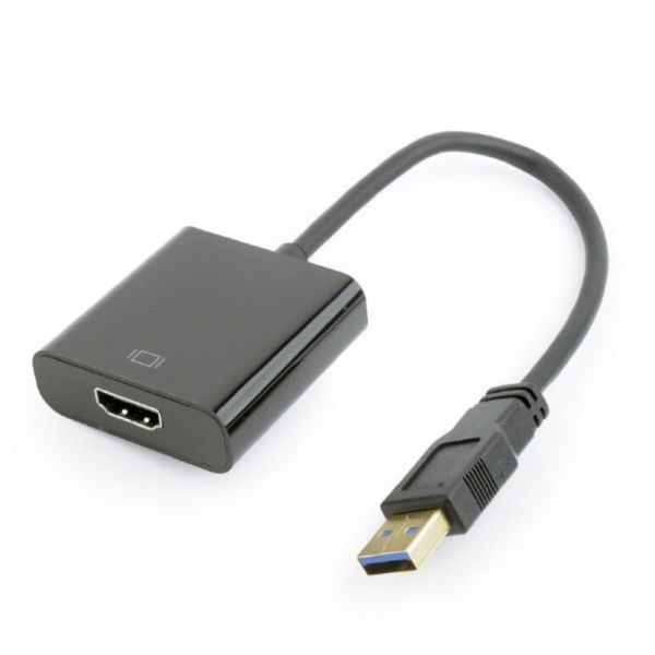 Adaptador preto com cabo USB 3.0 a HDMI