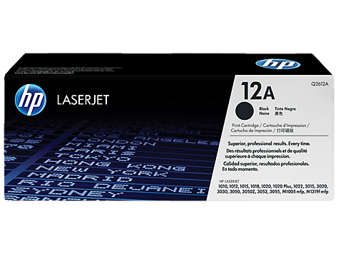 Caixa de tinta para impressora HP LaserJet 12A preta Q2612A com design preto e texto impresso